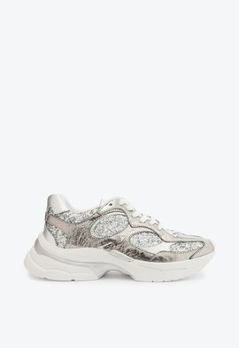 Tênis Couro Glitter Prata