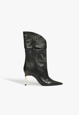 Bota Couro Salto Alto Fino Preta