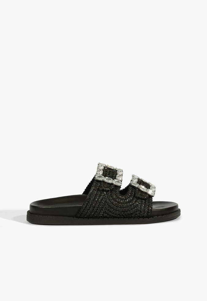 Papete Couro Fivelas Preto