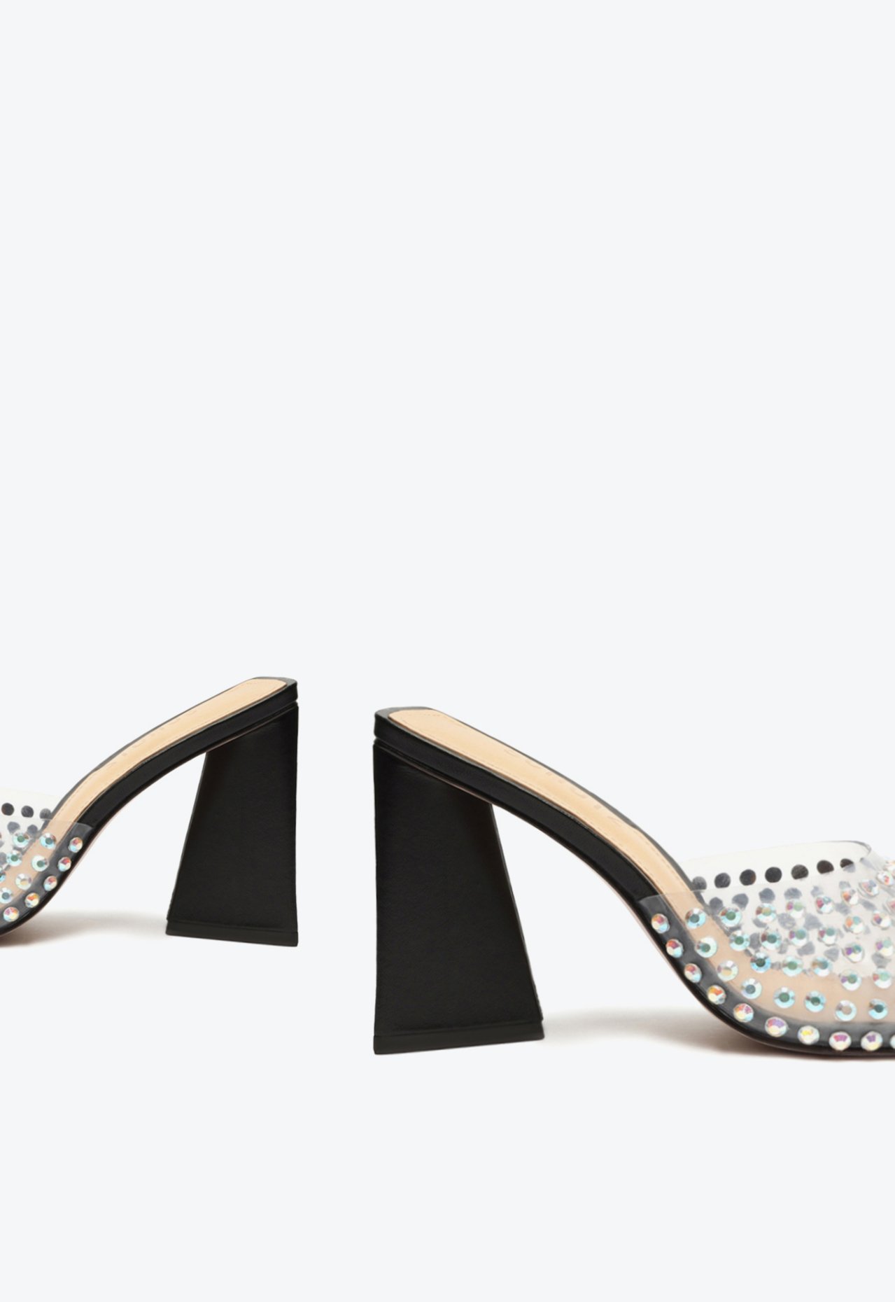 Sandália Mule Salto Bloco Lizah Crystal Preta | Schutz