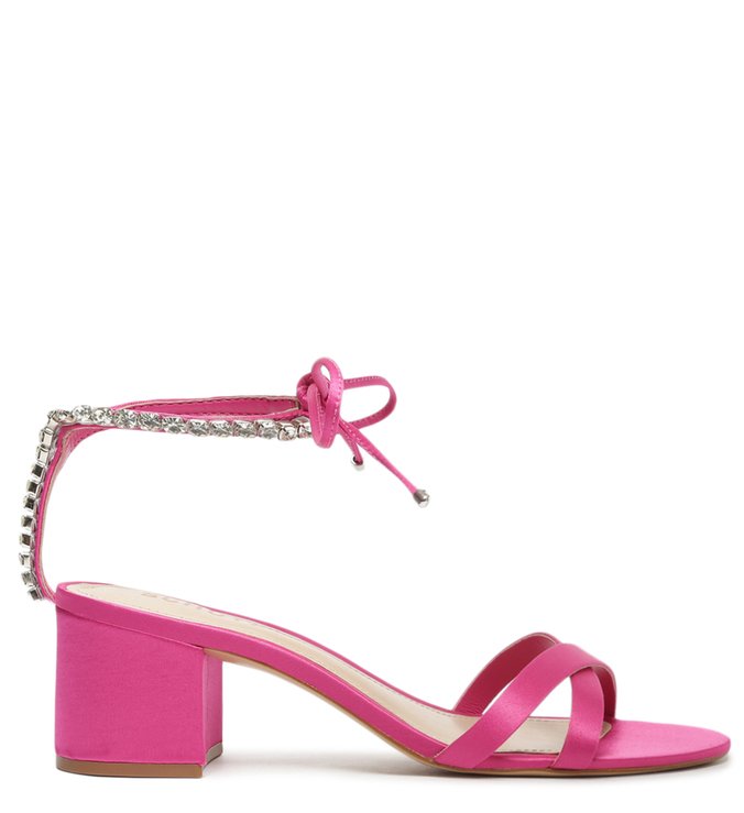 Sandália Salto Bloco Tiras Metalizada Rosa | Schutz