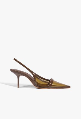 Scarpin Slingback Salto Médio Bico Fino Marrom