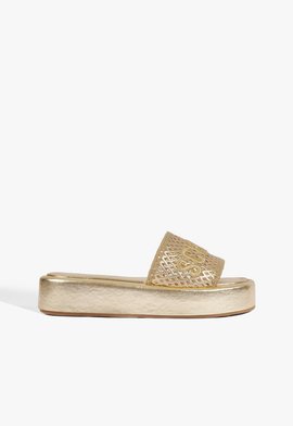 Sandália Papete Couro Dourada