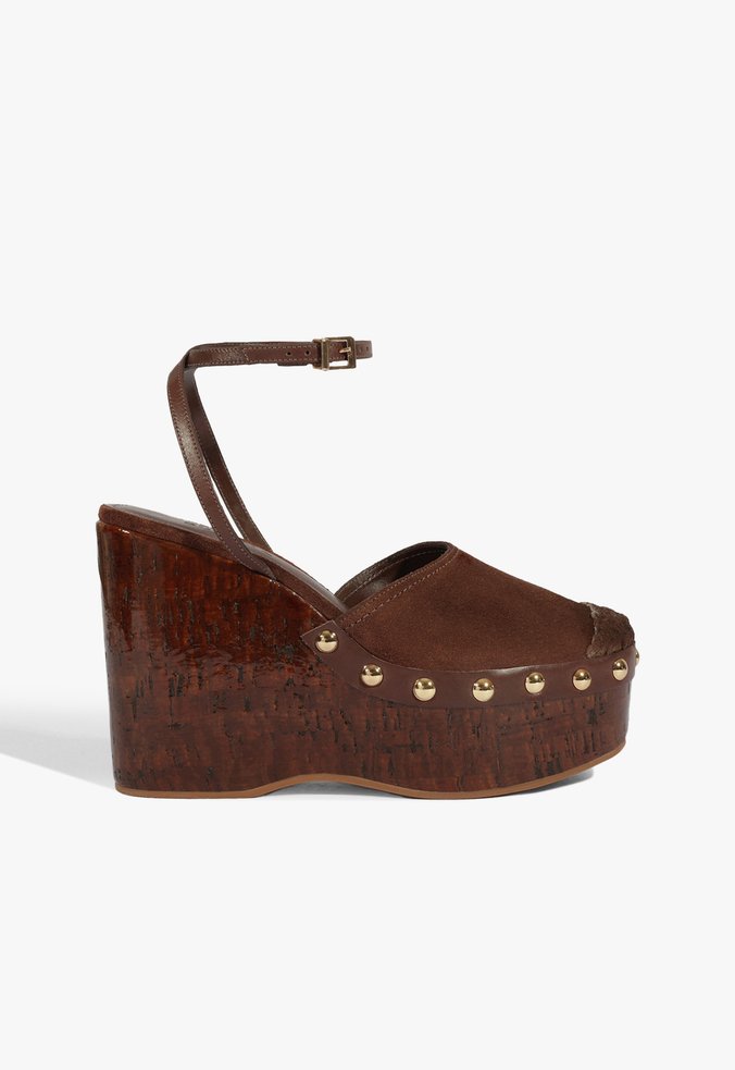 Sandália Plataforma Suede Marrom 