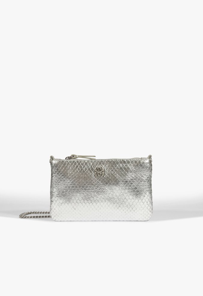 Bolsa Clutch Jennie Pequena Couro Prata