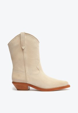 Bota Western Cano Médio Couro Bege