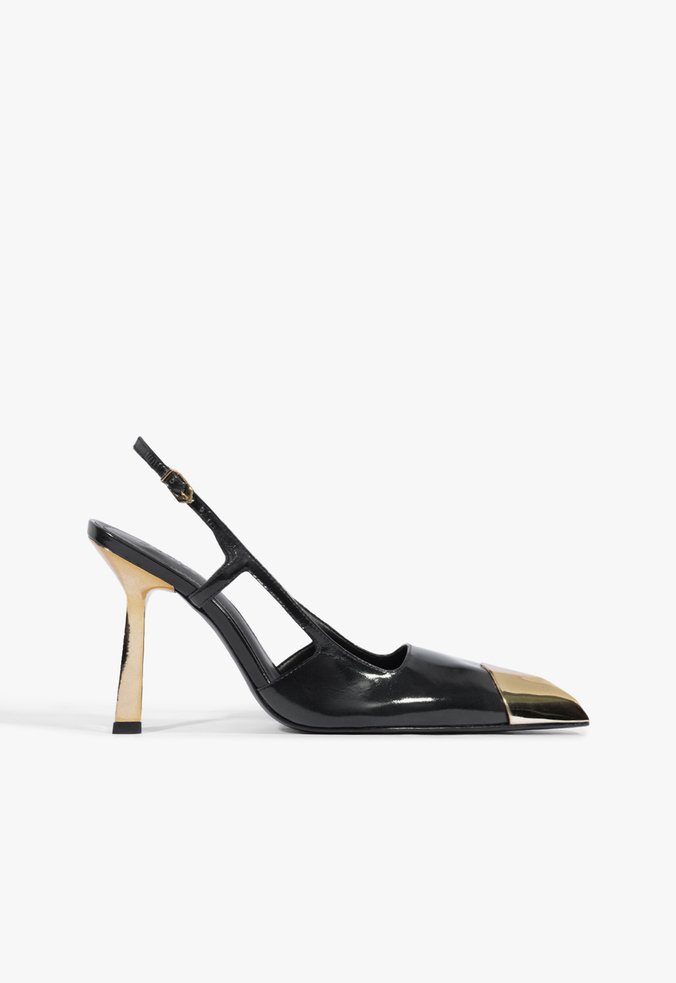 Sapato Scarpin Slingback Verniz Couro Preto
