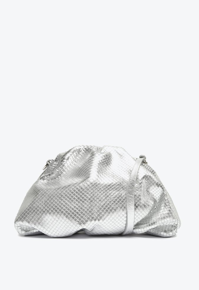 Bolsa Clutch Pequena Avril Couro Snake Prata