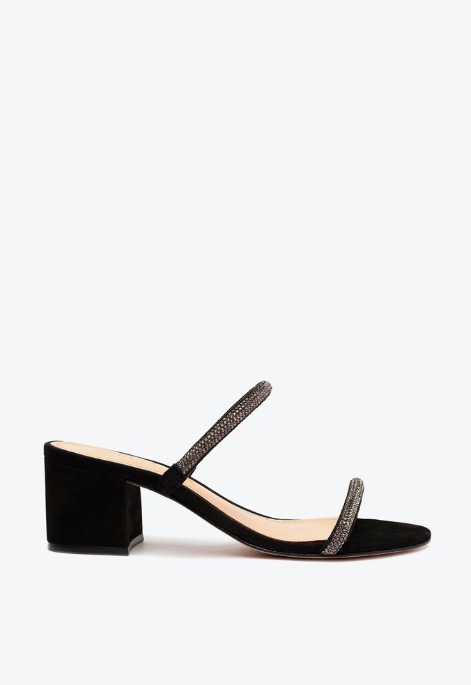 Sandália Mule Glam Salto Bloco Preto
