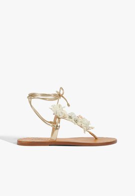 Sandália Rasteira Huda Couro Dourada