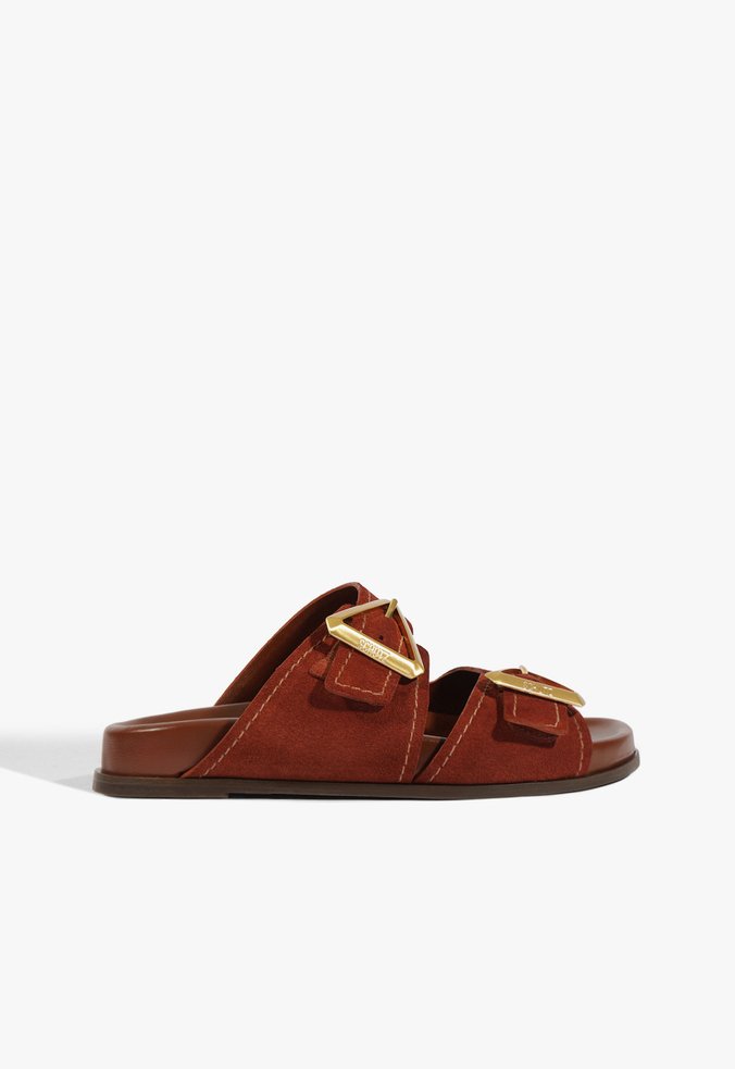 Sandália Papete Triangle Camurça Marrom