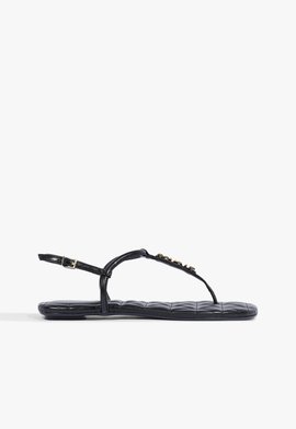 Sandália Rasteira Matelassê Couro Preta