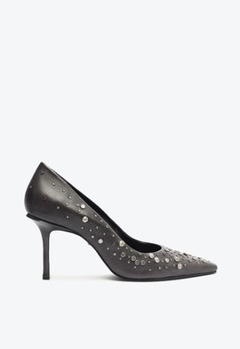 Sapato Scarpin Charlize Glam High Siletto Couro Cinza