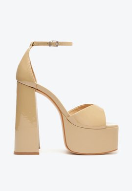 Sandália Meia Pata Aryia Plataforma Verniz Bege