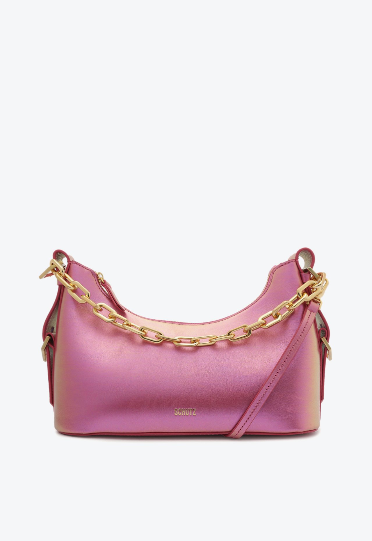 Bolsa Tiracolo Cher Média Couro Croco Holográfica Pink | Schutz