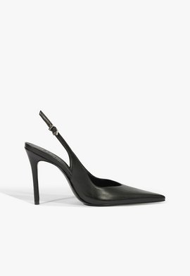 Scarpin Slingback Couro Salto Alto Fino Preto