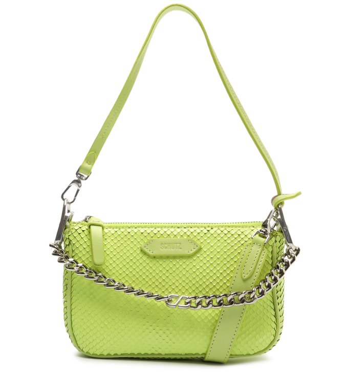 Bolsa Tiracolo Baguette Pequena Emmy Snake Verde Bolsa Tiracolo Baguette Pequena Emmy Snake Verde