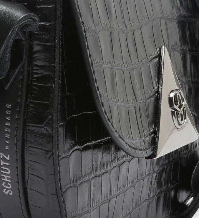Bolsa Tiracolo Média Bailey Couro Croco Preta Bolsa Tiracolo Média Bailey Couro Croco Preta