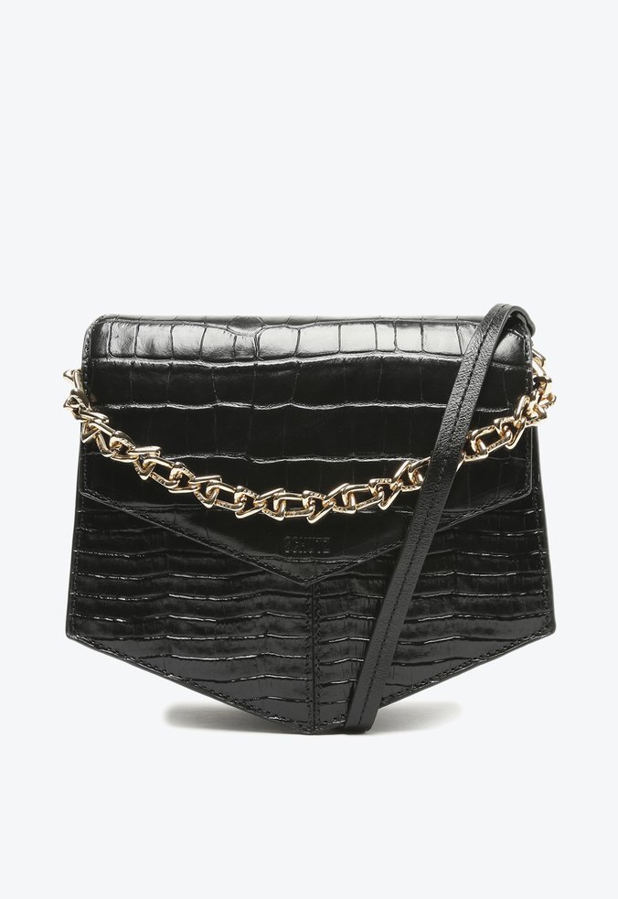 Bolsa Tiracolo Elodie Couro Croco Preta