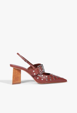 Slingback Couro Studs Marrom