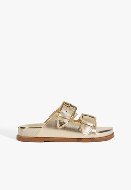 Sandália Papete Aurora Couro Dourada