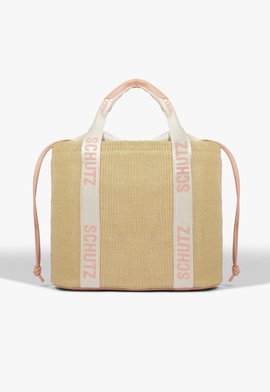 Bolsa Shopping Grande Ráfia Natural Bege e Rosa