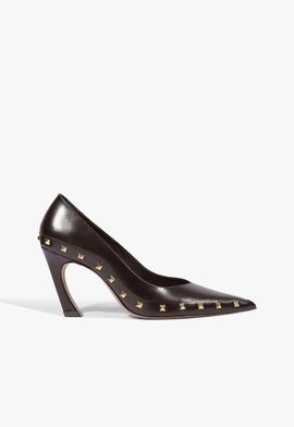 Scarpin Lexi Studs Salto Alto Couro Marrom