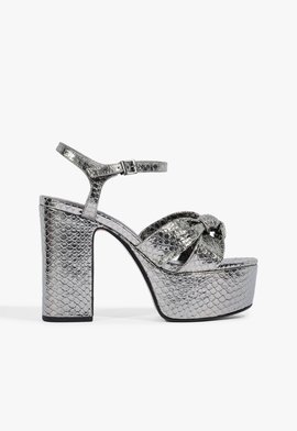 Sandalia Meia Pata Embossed Metallic Serpent Prata