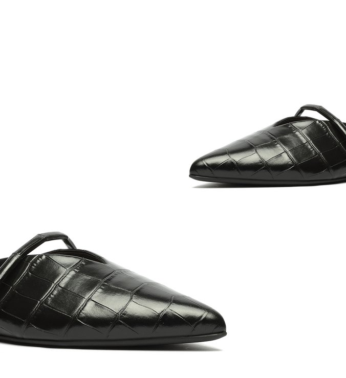 Mule Rasteira Croco Preta Mule Rasteira Croco Preta