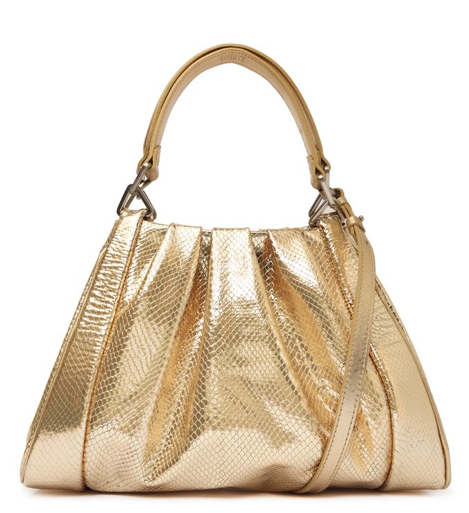Bolsa Tote Média Everly Couro Snake Dourada