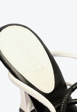 Sandália Salto Alto Taça Tiras Amarração Bicolor Preta e Branca