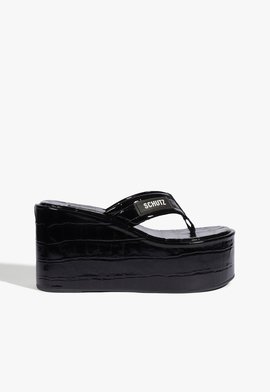 Chinelo Plataforma Zoe Couro Preto