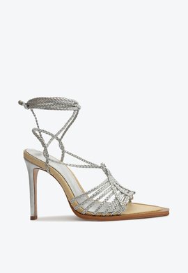 Sandália Salto Alto Adele Amarração Prata