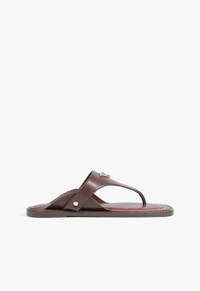 Rasteira Flat Shield Couro Marrom