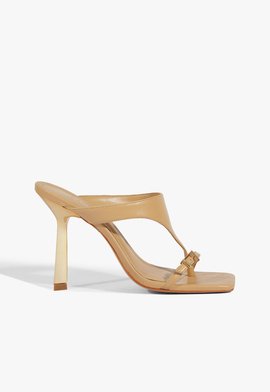 Sandália Mule Salto Couro Marrom Claro