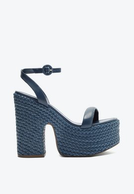 Sandália Salto Alto Plataforma Couro Azul