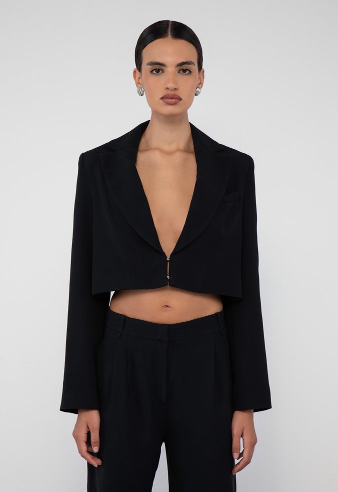 Blazer Cropped Alfaiataria Preto