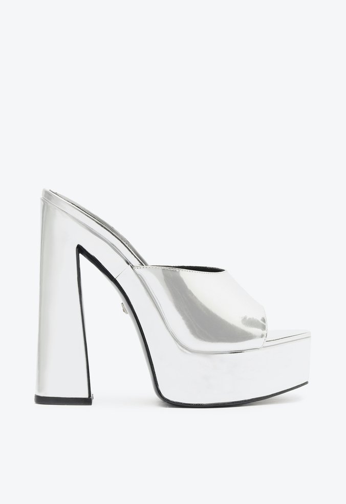 Sapato Mule Plataforma New Wedge Prata