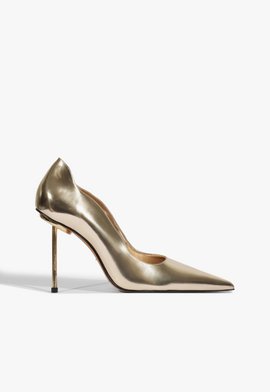 Sapato Scarpin Salto Alto Couro Dourado