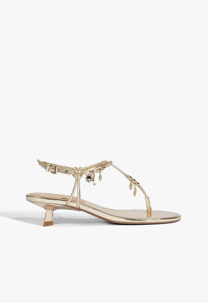 Sandália Salto Baixo Tira Metalizada Dourado