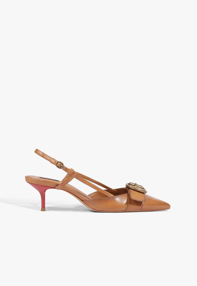 Scarpin Slingback Claudi Couro Marrom