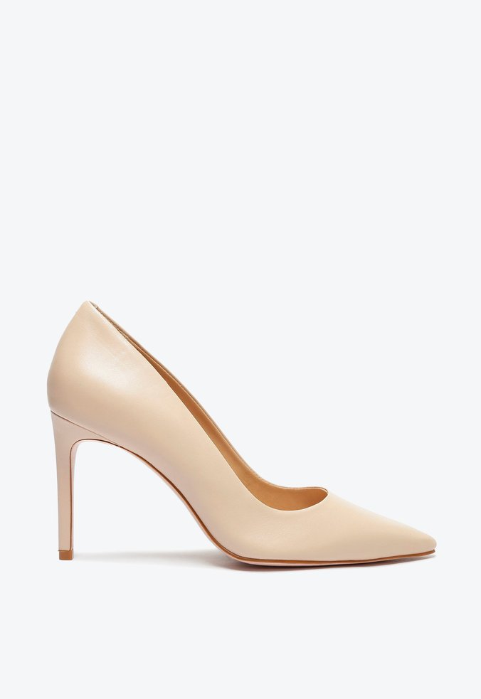 Sapato Scarpin Salto Alto Couro Verniz Bege