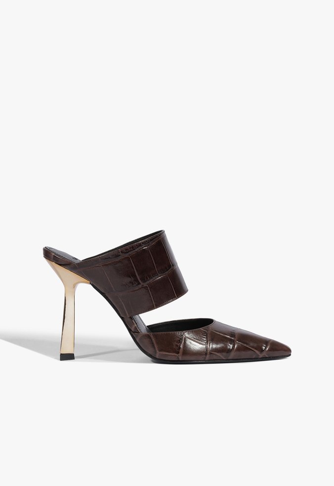 Mule Fechada Salto Alto Wild Croco Marrom