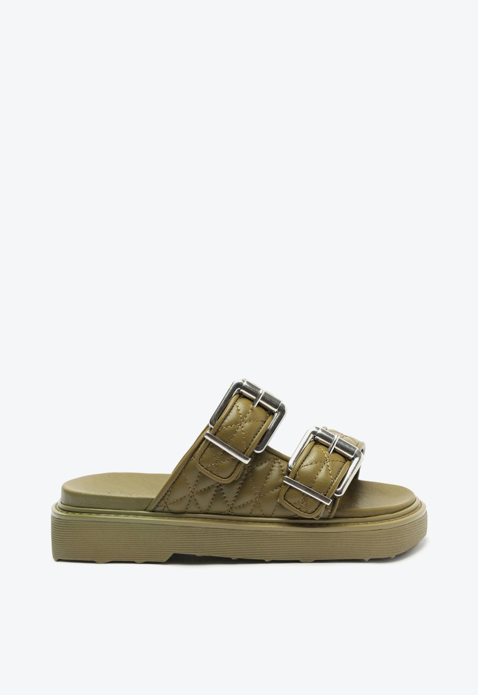 Sandália Papete Tiras Grossas Couro Verde | Schutz