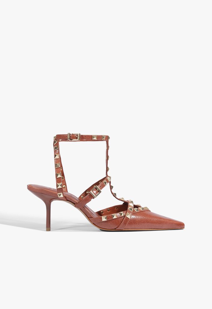 Scarpin Studs Miorle Couro Marrom