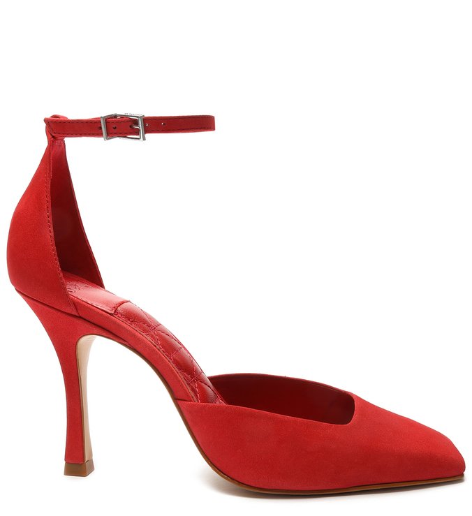 Sapato Scarpin Bico Quadrado Nobuck Vermelho
