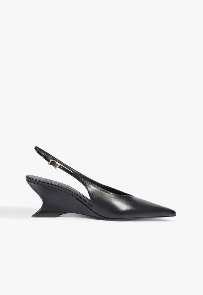 Slingback Siena Mid Buckle Couro Preto