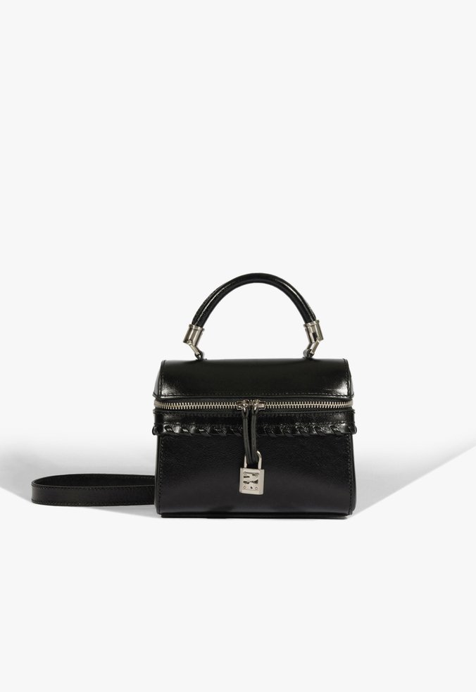 Bolsa Tiracolo Lorena Top Handle Couro Preta