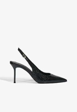 Sapato Scarpin Slingback Paola Couro Croco Preto