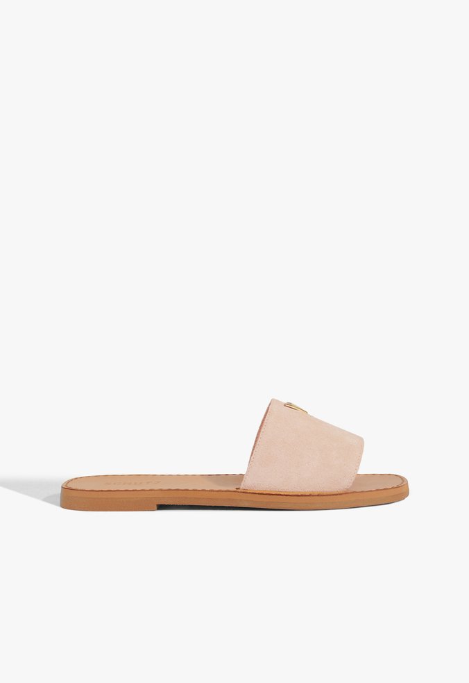 Sandália Rasteira Slide Couro Rosa
